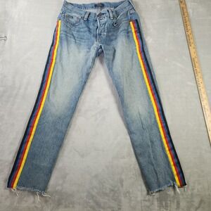 Polo Ralph Lauren Women's Avery Boyfriend Jeans Rainbow Stripe SIZE 25 Raw Hem